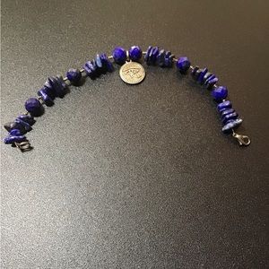 Lapis Lazuli beaded bracelet, Eye of Horus Charm, 7.5 inches, extension included